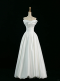 Pretty Wedding Dress A line Strapless Sleeveless White Long Wedding Dresses Bridal Gowns Brides Gown HZ1214