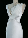 Pretty Wedding Dress Mermaid V Neck White Satin Long Vintage Wedding Dresses Bridal Gowns Brides Gown HZ1214