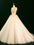 Elegant Wedding Dress Ball Gown Straps Sleeveless Ivory Tulle Summer Long Wedding Dresses Bride Dress Bridal Gowns HZ1214