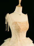 Elegant Wedding Dress Ball Gown Straps Sleeveless Ivory Tulle Summer Long Wedding Dresses Bride Dress Bridal Gowns HZ1214