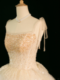 Elegant Wedding Dress Ball Gown Straps Sleeveless Ivory Tulle Summer Long Wedding Dresses Bride Dress Bridal Gowns HZ1214