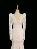 Pretty Wedding Dress Mermaid V Neck Ivory Sleeveless Lace Long Vintage Wedding Dresses Bridal Gowns Brides Gown HZ1214