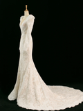 Pretty Wedding Dress Mermaid V Neck Ivory Sleeveless Lace Long Vintage Wedding Dresses Bridal Gowns Brides Gown HZ1214