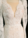 Pretty Wedding Dress Mermaid V Neck Ivory Sleeveless Lace Long Vintage Wedding Dresses Bridal Gowns Brides Gown HZ1214