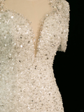 Pretty Wedding Dress Mermaid Sweetheart Short Sleeves Sequin Long Vintage Wedding Dresses Bridal Gowns Brides Gown HZ1214
