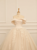 Elegant Wedding Dress Ball Gown Off The Shoulder Short Sleeves Ivory Tulle Summer Long Wedding Dresses Bride Dress Bridal Gowns HZ1214