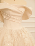 Elegant Wedding Dress Ball Gown Off The Shoulder Short Sleeves Ivory Tulle Summer Long Wedding Dresses Bride Dress Bridal Gowns HZ1214