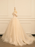 Elegant Wedding Dress Ball Gown Off The Shoulder Short Sleeves Ivory Tulle Summer Long Wedding Dresses Bride Dress Bridal Gowns HZ1214