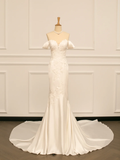 Pretty Wedding Dress Mermaid Off The Shoulder Short Sleeves Satin Long Vintage Wedding Dresses Bridal Gowns Brides Gown HZ1214