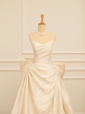Elegant Wedding Dress Ball Gown Sweetheart Sleeves Ivory Satin Summer Long Wedding Dresses Bride Dress Bridal Gowns HZ1214