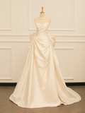 Elegant Wedding Dress Ball Gown Sweetheart Sleeves Ivory Satin Summer Long Wedding Dresses Bride Dress Bridal Gowns HZ1214