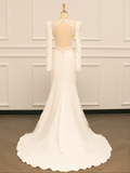 Pretty Wedding Dress Mermaid V Neck Ivory Lace Long Sleeves Backless Vintage Wedding Dresses Bridal Gowns Brides Gown HZ1214