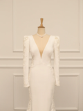 Pretty Wedding Dress Mermaid V Neck Ivory Lace Long Sleeves Backless Vintage Wedding Dresses Bridal Gowns Brides Gown HZ1214