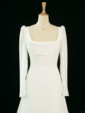 Pretty Wedding Dress A line Square Neck Long Sleeves White Long Wedding Dresses Bridal Gowns Brides Gown HZ1214