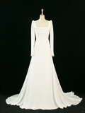 Pretty Wedding Dress A line Square Neck Long Sleeves White Long Wedding Dresses Bridal Gowns Brides Gown HZ1214