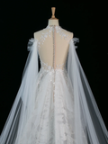 Pretty Wedding Dress A line Scoop Neck Long Sleeves Tulle Lace Vintage Wedding Dresses Bridal Gowns Brides Gown HZ1214