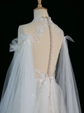 Pretty Wedding Dress A line Scoop Neck Long Sleeves Tulle Lace Vintage Wedding Dresses Bridal Gowns Brides Gown HZ1214