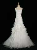 Pretty Wedding Dress Mermaid Strapless White Sleeveless Satin Long Vintage Wedding Dresses Bridal Gowns Brides Gown HZ1214