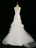 Pretty Wedding Dress Mermaid Strapless White Sleeveless Satin Long Vintage Wedding Dresses Bridal Gowns Brides Gown HZ1214