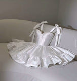Cute A line Spaghetti Straps Satin Formal 8th Grade Homecoming Dresses White Summer Middle School Hoco Dress Homecoming Outfits HZ1214