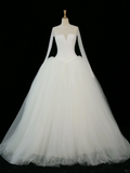 Elegant Wedding Dress Ball Gown Scoop Long Sleeves White Tulle Summer Wedding Dresses Bride Dress Bridal Gowns HZ1214