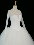 Elegant Wedding Dress Ball Gown Scoop Long Sleeves White Tulle Summer Wedding Dresses Bride Dress Bridal Gowns HZ1214