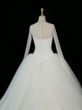 Elegant Wedding Dress Ball Gown Scoop Long Sleeves White Tulle Summer Wedding Dresses Bride Dress Bridal Gowns HZ1214