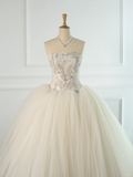 Elegant Wedding Dress Ball Gown Strapless Sleeveless White Tulle Summer Wedding Dresses Bride Dress Bridal Gowns HZ1214