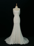 Pretty Wedding Dress Mermaid Spaghetti Straps White Sequin Long Vintage Wedding Dresses Bridal Gowns Brides Gown HZ1214