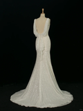 Pretty Wedding Dress Mermaid Spaghetti Straps White Sequin Long Vintage Wedding Dresses Bridal Gowns Brides Gown HZ1214
