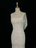 Pretty Wedding Dress Mermaid Spaghetti Straps White Sequin Long Vintage Wedding Dresses Bridal Gowns Brides Gown HZ1214