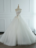 Pretty Wedding Dress Ball Gown Strapless White Sleeveless Tulle Long Vintage Wedding Dresses Bridal Gowns Brides Gown HZ1214