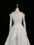 Pretty Wedding Dress Ball Gown Off The Shoulder White Long Sleeves Lace Long Vintage Wedding Dresses Bridal Gowns Brides Gown HZ1214