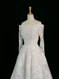 Pretty Wedding Dress Ball Gown Off The Shoulder White Long Sleeves Lace Long Vintage Wedding Dresses Bridal Gowns Brides Gown HZ1214