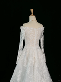 Pretty Wedding Dress Ball Gown Off The Shoulder White Long Sleeves Lace Long Vintage Wedding Dresses Bridal Gowns Brides Gown HZ1214
