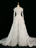 Pretty Wedding Dress Ball Gown Off The Shoulder White Long Sleeves Lace Long Vintage Wedding Dresses Bridal Gowns Brides Gown HZ1214