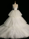Elegant Wedding Dress Ball Gown Spaghetti Straps Tulle Sleeveless White Summer Long Wedding Dresses Bride Dress Bridal Gowns HZ1214