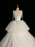 Elegant Wedding Dress Ball Gown Spaghetti Straps Tulle Sleeveless White Summer Long Wedding Dresses Bride Dress Bridal Gowns HZ1214
