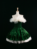Cute Ball Gown Strapless Dark Green Short Velvet Formal 8th Grade Homecoming Dresses Summer Middle School Hoco Dress Homecoming Outfits HZ1214