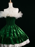 Cute Ball Gown Strapless Dark Green Short Velvet Formal 8th Grade Homecoming Dresses Summer Middle School Hoco Dress Homecoming Outfits HZ1214
