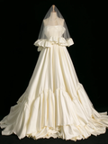 Pretty Wedding Dress Ball Gown Off The Shoulder Short Sleeves Satin Long Vintage Wedding Dresses Bridal Gowns Brides Gown HZ1214