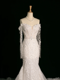Chic Wedding Dress Mermaid Off The Shoulder White Long Sleeves Lace Long Vintage Wedding Dresses Bridal Gowns Brides Gown HZ1214