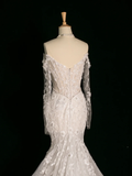 Chic Wedding Dress Mermaid Off The Shoulder White Long Sleeves Lace Long Vintage Wedding Dresses Bridal Gowns Brides Gown HZ1214