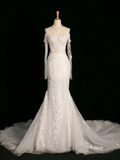 Chic Wedding Dress Mermaid Off The Shoulder White Long Sleeves Lace Long Vintage Wedding Dresses Bridal Gowns Brides Gown HZ1214