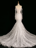 Chic Wedding Dress Mermaid Off The Shoulder White Long Sleeves Lace Long Vintage Wedding Dresses Bridal Gowns Brides Gown HZ1214