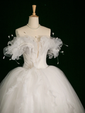 Elegant Wedding Dress Ball Gown Off The Shoulder Short Sleeves Tulle White Summer Long Wedding Dresses Bride Dress Bridal Gowns HZ1214