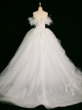 Elegant Wedding Dress Ball Gown Off The Shoulder Short Sleeves Tulle White Summer Long Wedding Dresses Bride Dress Bridal Gowns HZ1214