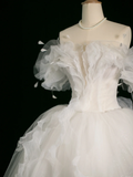 Elegant Wedding Dress Ball Gown Off The Shoulder Short Sleeves Tulle White Summer Long Wedding Dresses Bride Dress Bridal Gowns HZ1214