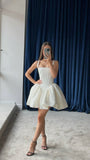 Cute A line Spaghetti Straps Formal 8th Grade Homecoming Dresses White Summer Middle School Hoco Dress Homecoming Outfits HZ1214