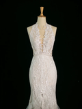 Pretty Wedding Dress Mermaid V Neck Sleeveless Lace Long Vintage Wedding Dresses Bridal Gowns Brides Gown HZ1214
